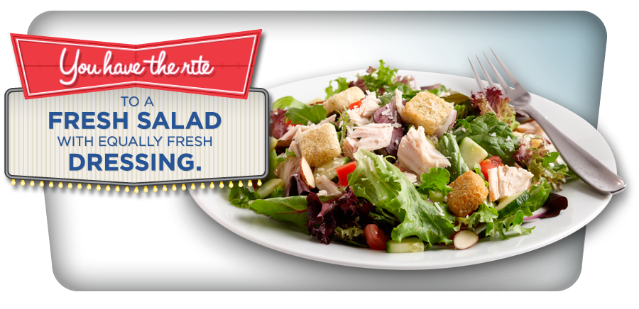 You have the rite to a fresh salad with equally fresh dressing.